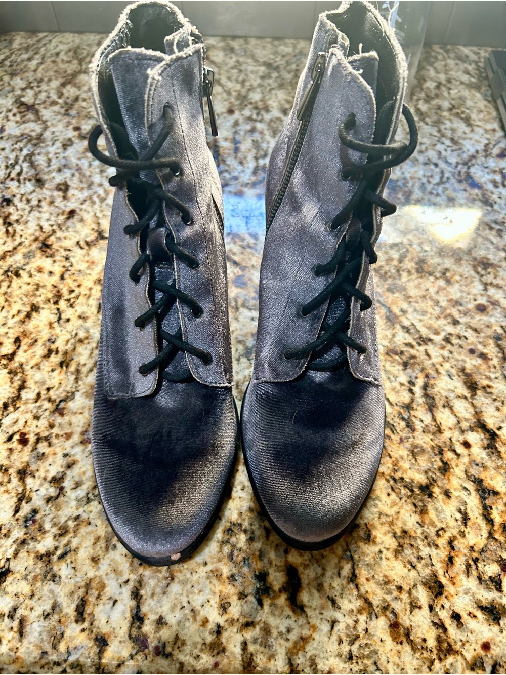 Dolce Vita Charcoal Velvet Lace-Up Ankle Booties with Side Zipper